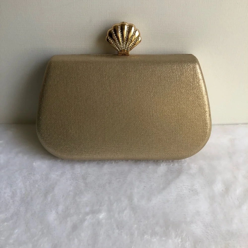 Nina Shell embellished Mina Gold Clutch Crossbody Bag - Picture 3 of 9